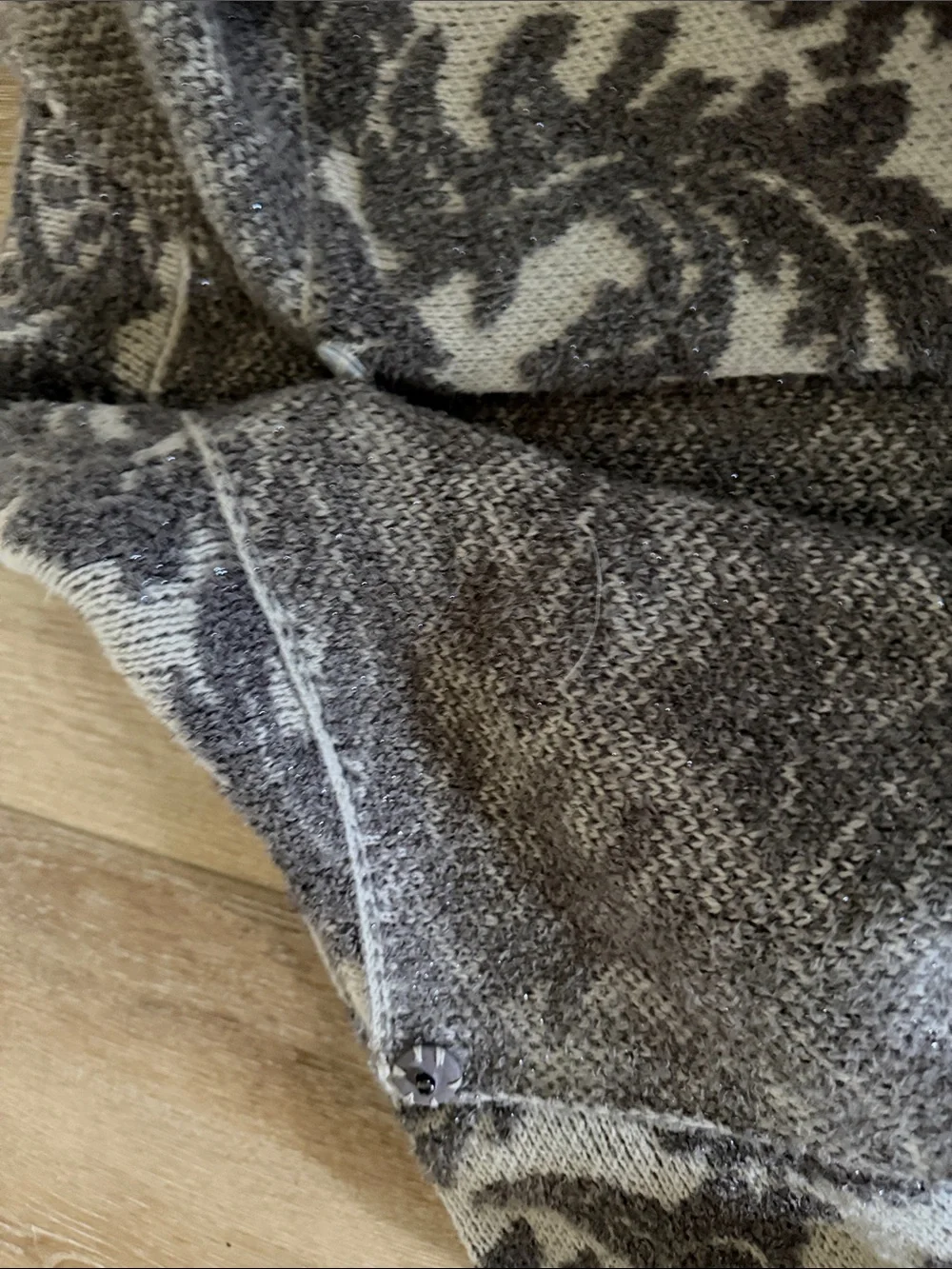 Chico's | Brown/Cream Floral Jacquard | Open Front Funnel Neck Sweater | size 1